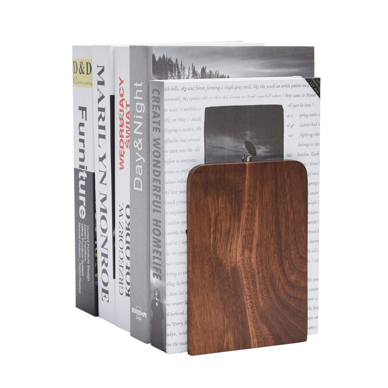 Pandapark Wood Bookends Non-Skid Bookend for Shelves Heavy Duty Bookends Book Stand for Books/CDs 1 Pair - Image 5
